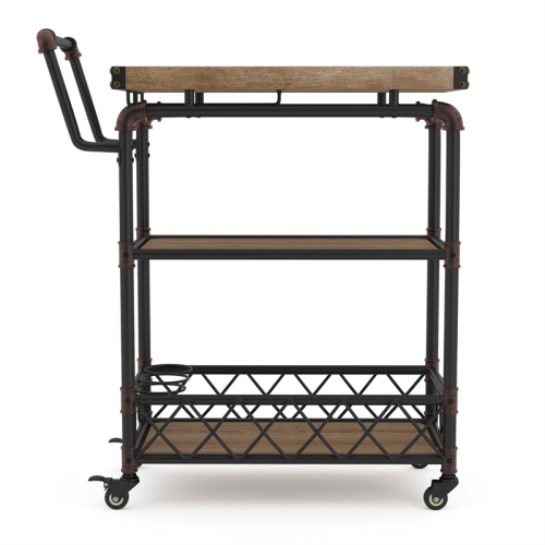 Furniture of America Sulema Industrial Metal 3-Tier Bar Cart in Sand Black