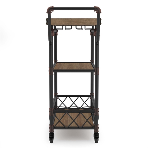Furniture of America Sulema Industrial Metal 3-Tier Bar Cart in Sand Black