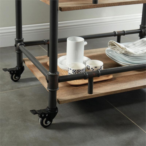 Furniture of America Byson Industrial Metal Bar Cart in Sand Black