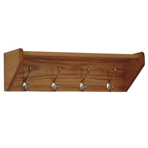 Wooden Mallet 4 Hook Wall Mounted Coat Rack Shelf in Light Oak