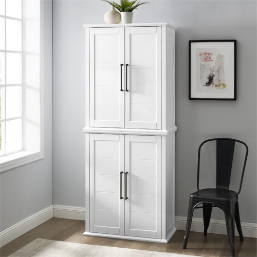 Crosley Furniture Bartlett 2 Piece Tall Wooden Stackable Storage Pantry in White
