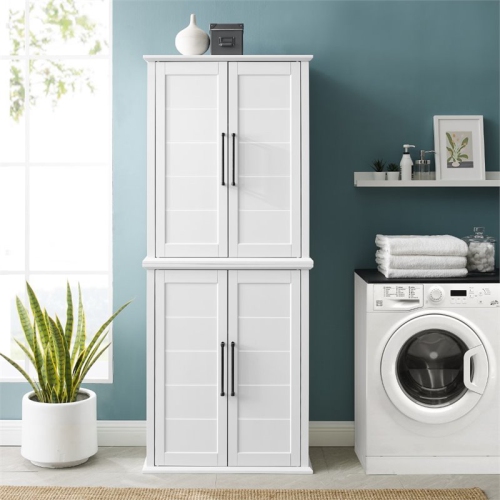 Crosley Furniture Bartlett 2 Piece Tall Wooden Stackable Storage Pantry in White