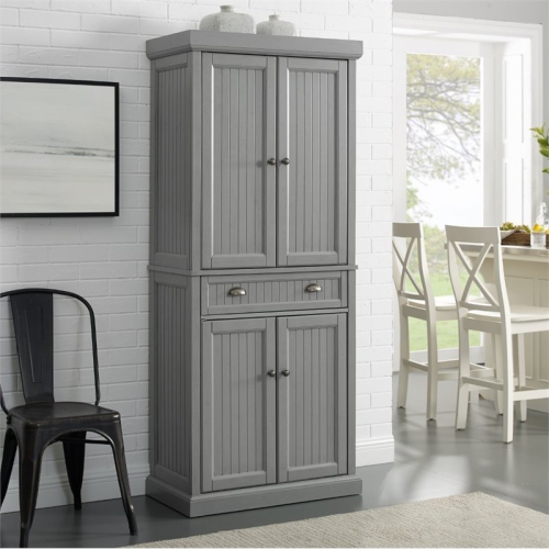 Crosley Seaside Wooden Coastal Pantry in Distressed Gray