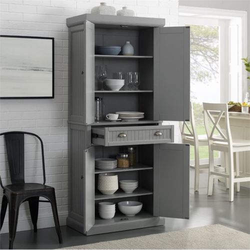 Crosley Seaside Wooden Coastal Pantry in Distressed Gray