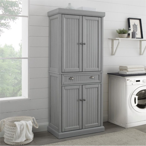 Crosley Seaside Wooden Coastal Pantry in Distressed Gray