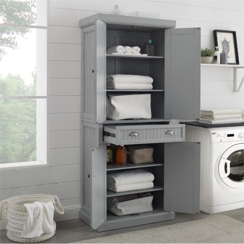 Crosley Seaside Wooden Coastal Pantry in Distressed Gray