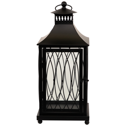 Lattice Style Metal Candle Lanterns - 22.75" - Black - Set of 3