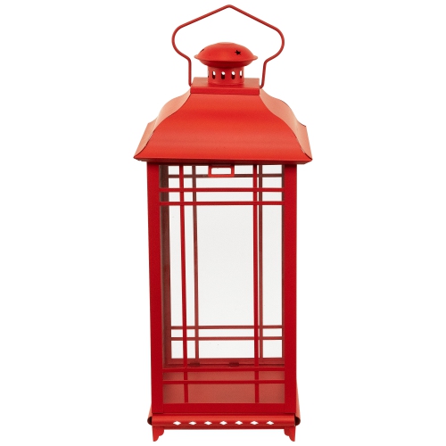 Mission Style Metal Candle Lanterns - 19.5" - Red - Set of 3