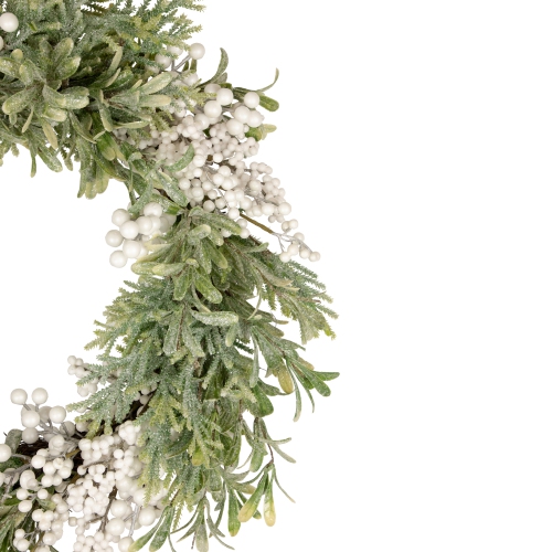 White Berry and Frosted Pine Christmas Wreath, 28-Inch, Unlit