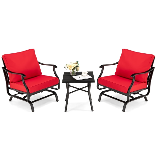 SLICKBLUE  3 Piece Patio Rocking Chair Set With Coffee Table-Red