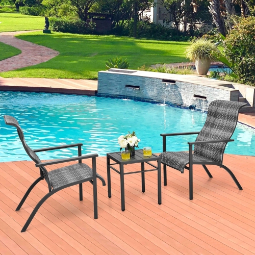 3 Pieces Patio Rattan Bistro Set with High Backrest and Armrest