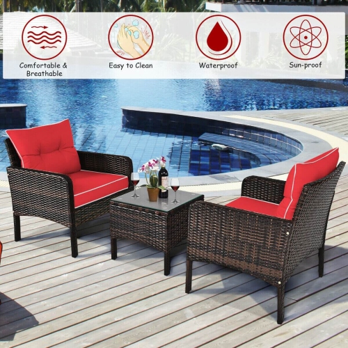 3-Piece Outdoor Rattan Patio Set with Cushioned Chairs and Table for Garden or Balcony