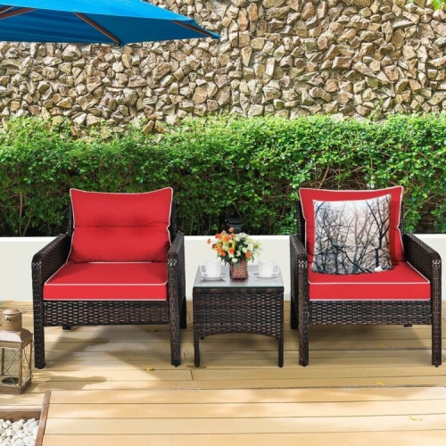 3-Piece Outdoor Rattan Patio Set with Cushioned Chairs and Table for Garden or Balcony