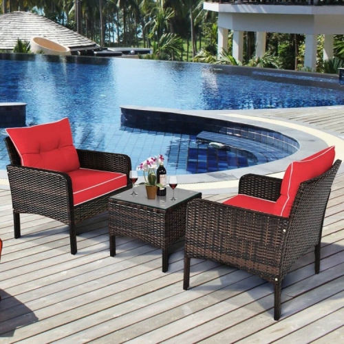 3-Piece Outdoor Rattan Patio Set with Cushioned Chairs and Table for Garden or Balcony