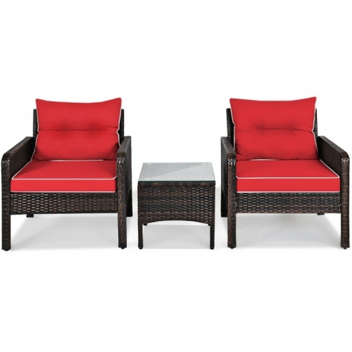 3-Piece Outdoor Rattan Patio Set with Cushioned Chairs and Table for Garden or Balcony