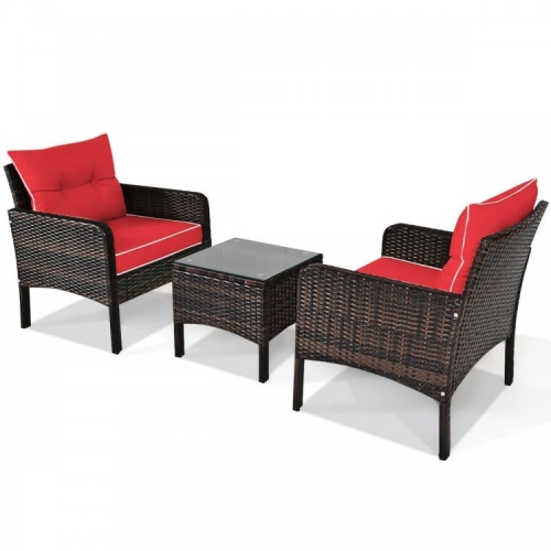 3-Piece Outdoor Rattan Patio Set with Cushioned Chairs and Table for Garden or Balcony