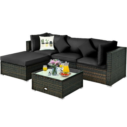 SLICKBLUE  5-Piece Outdoor Patio Rattan Sectional Furniture Set With Cushions for Conversation