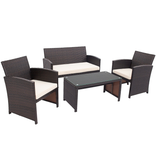 SLICKBLUE  4PCs Patio Rattan Cushioned Furniture Set-White