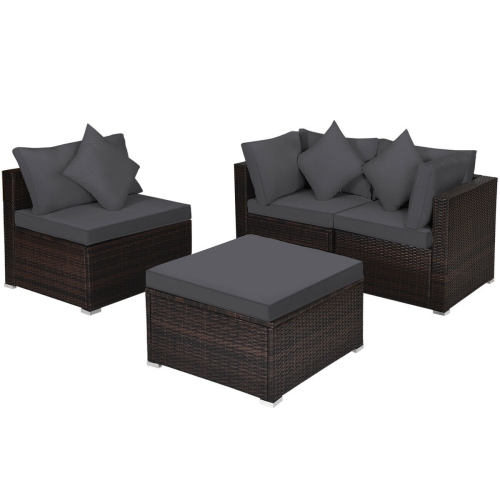 4-Piece Ottoman Garden Patio Rattan Wicker Furniture Set with Cushions