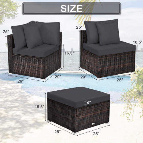 4-Piece Ottoman Garden Patio Rattan Wicker Furniture Set with Cushions
