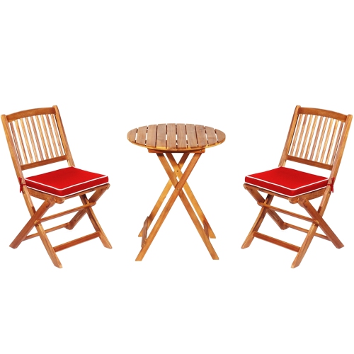 SLICKBLUE  3 Pieces Patio Folding Wooden Bistro Set Cushioned Chair-Red