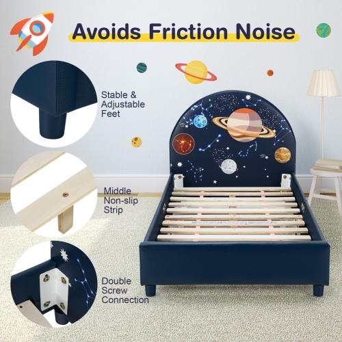 Children Twin Size Upholstered Platform Single Bed