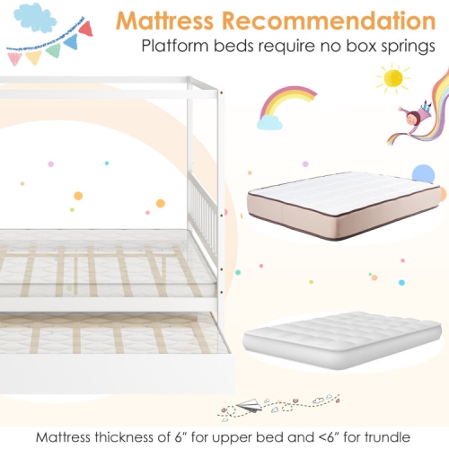 Kids Canopy Bed Frame with Trundle and Headboard – Metal Bed with Underbed Sleeper