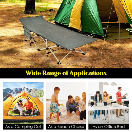 Wide Foldable Camping Cot with Carry Bag-Gray