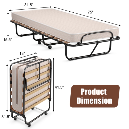 Extra Guest Folding Bed with Memory Foam Mattress