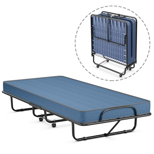 Rollaway Guest Bed with Sturdy Steel Frame and Memory Foam Mattress