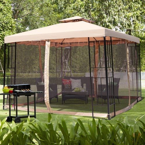 10 x 10 ft 2 Tier Vented Metal Gazebo Canopy with Mosquito Netting
