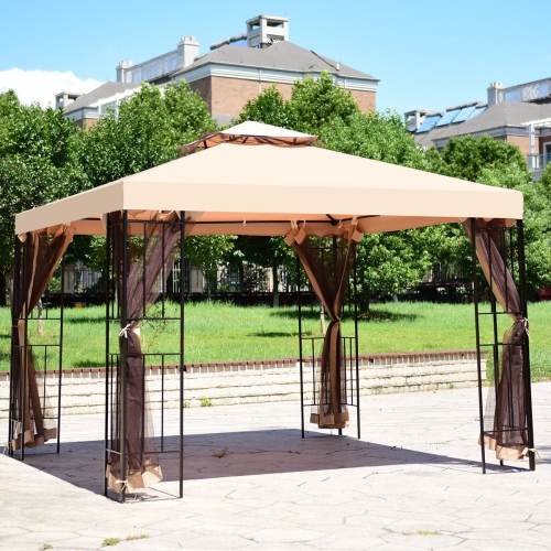 10 x 10 ft 2 Tier Vented Metal Gazebo Canopy with Mosquito Netting