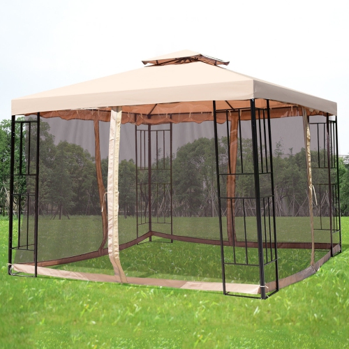 10 x 10 ft 2 Tier Vented Metal Gazebo Canopy with Mosquito Netting