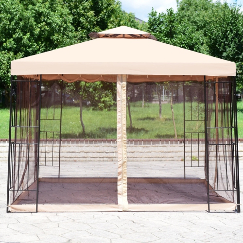 10 x 10 ft 2 Tier Vented Metal Gazebo Canopy with Mosquito Netting