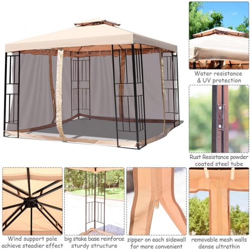 10 x 10 ft 2 Tier Vented Metal Gazebo Canopy with Mosquito Netting