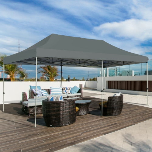 Abri de soleil robuste ajustable et repliable de 10 x 20 pi avec sac de transport - Gris