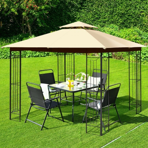 10 x 10 Feet L-Shaped Patio Canopy Gazebo Outdoor 2-Tier Steel Tent