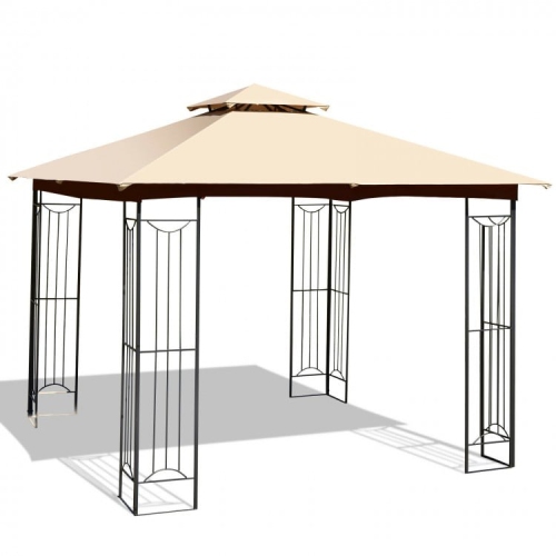 10 x 10 Feet L-Shaped Patio Canopy Gazebo Outdoor 2-Tier Steel Tent