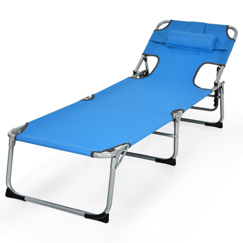 SLICKBLUE  Folding Beach Lounge Chair With Pillow for Outdoor-Blue