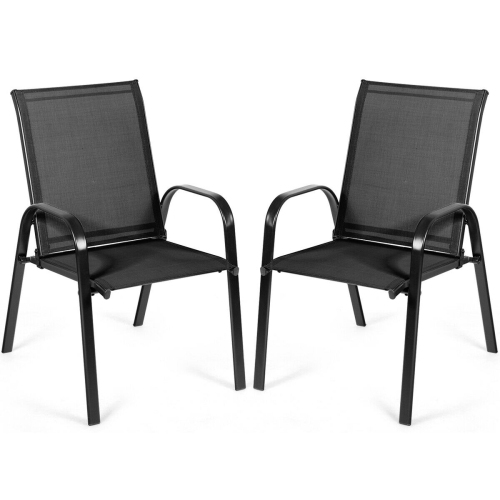 SLICKBLUE  2 Pieces Patio Outdoor Dining Chair With Armrest-Black