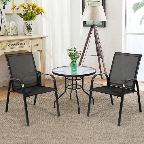 2 Pieces Patio Outdoor Dining Chair with Armrest-Black