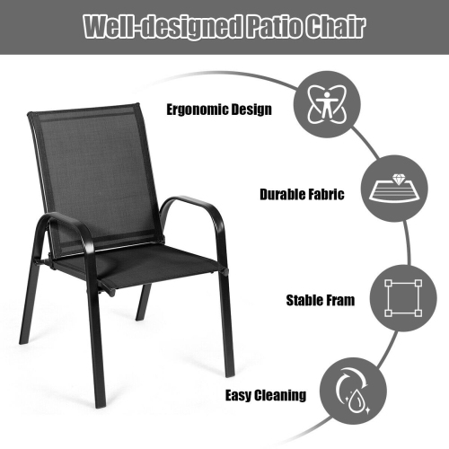 2 Pieces Patio Outdoor Dining Chair with Armrest-Black