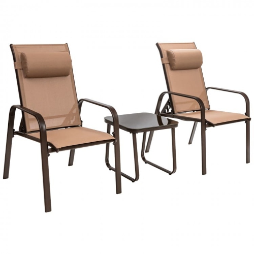 SLICKBLUE  Outdoor 3-Piece Bistro Set With Adjustable Backrest Chairs And Table, Stackable Design