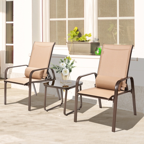 Outdoor 3-Piece Bistro Set with Adjustable Backrest Chairs and Table, Stackable Design
