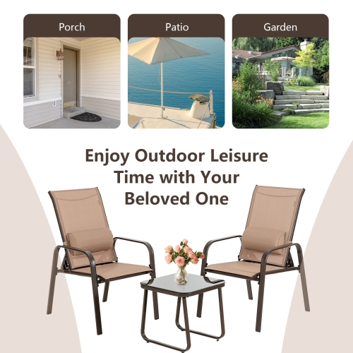 Outdoor 3-Piece Bistro Set with Adjustable Backrest Chairs and Table, Stackable Design