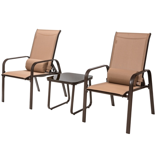 Outdoor 3-Piece Bistro Set with Adjustable Backrest Chairs and Table, Stackable Design