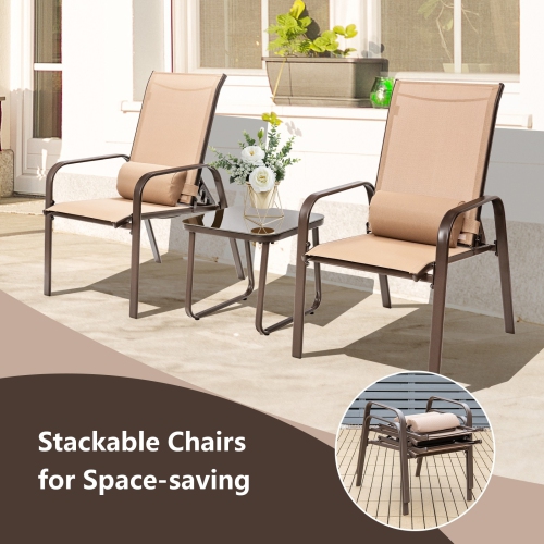 Outdoor 3-Piece Bistro Set with Adjustable Backrest Chairs and Table, Stackable Design