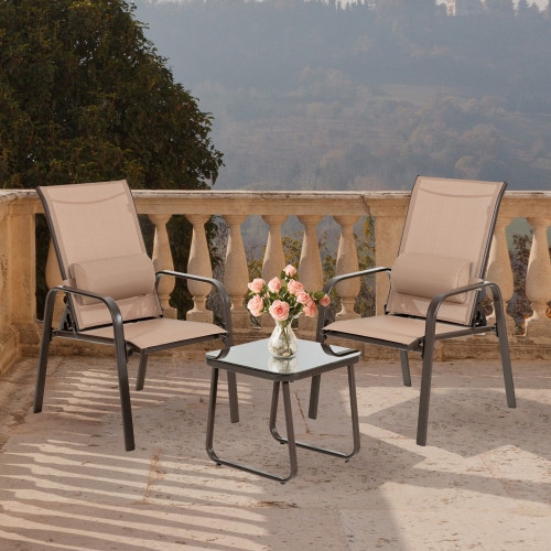 Outdoor 3-Piece Bistro Set with Adjustable Backrest Chairs and Table, Stackable Design