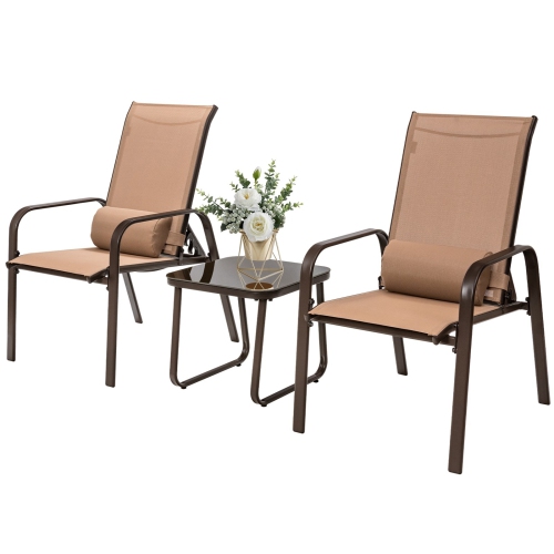 Outdoor 3-Piece Bistro Set with Adjustable Backrest Chairs and Table, Stackable Design