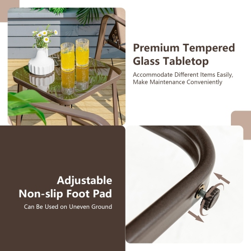 Outdoor 3-Piece Bistro Set with Adjustable Backrest Chairs and Table, Stackable Design